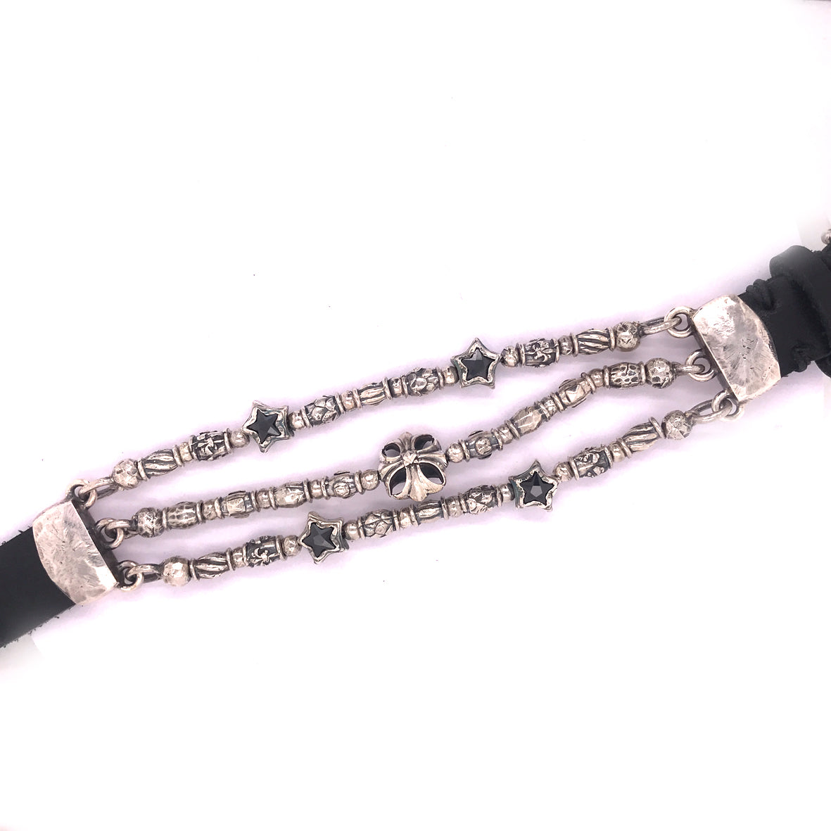 Silver Leather Bracelet Tubes and Stars MALTESER CROSS 15