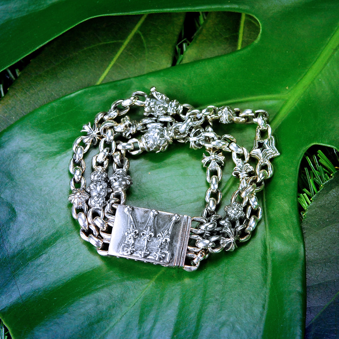Silver Bracelet ErbsX Tripple FETISH and CROWN Lock