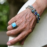 Silver Ring DRAGON FIRE Band  and Care Stone Holder