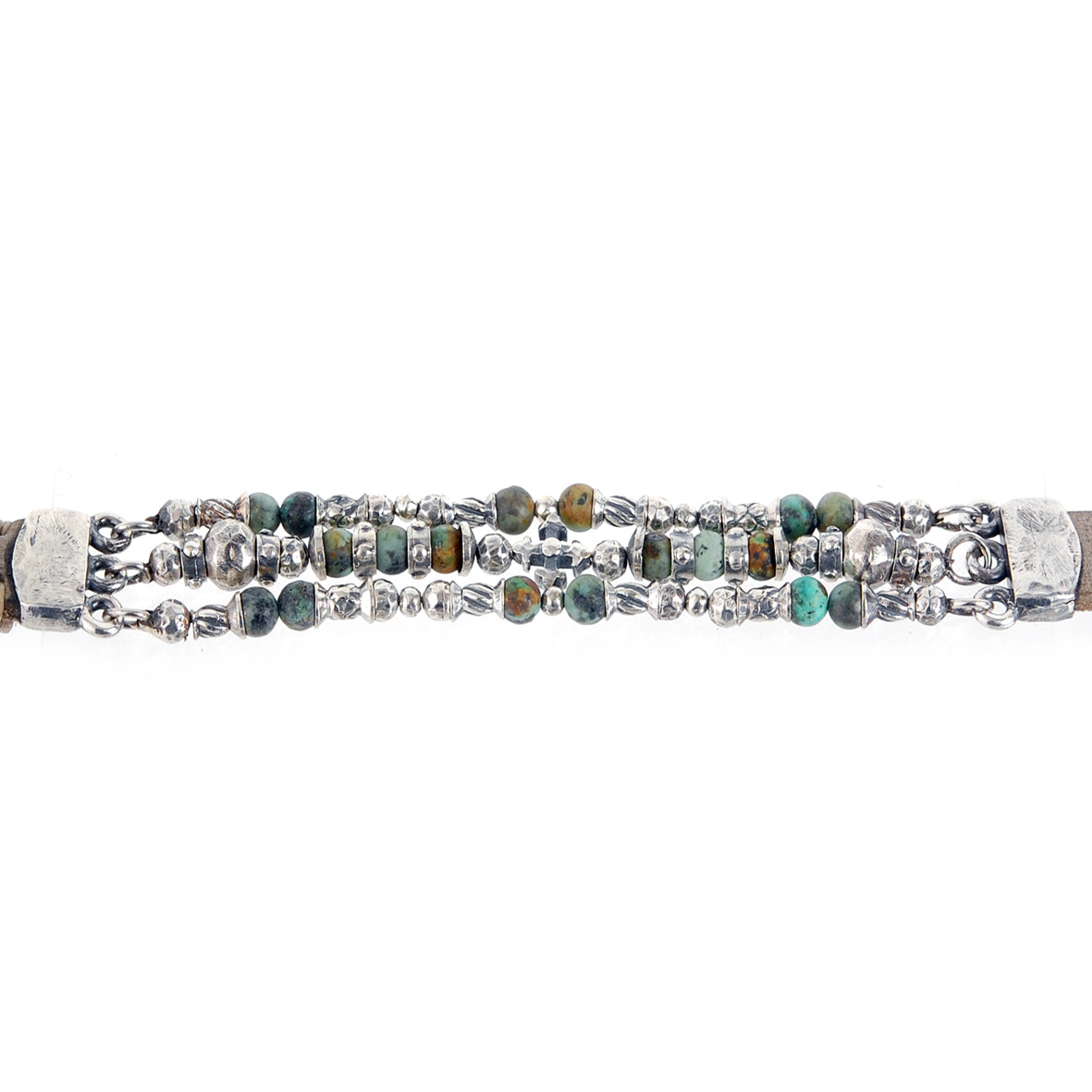 Silver Leather Bracelet Beads and Tubes BLADES CROSS 15