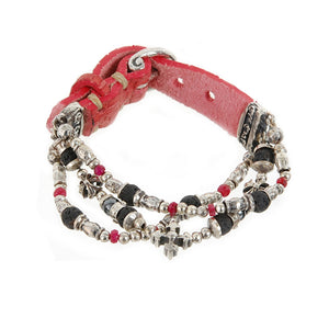 Silbernes Lederarmband, Perlen und Röhren BLADES CROSS plus 8 Rubine 12