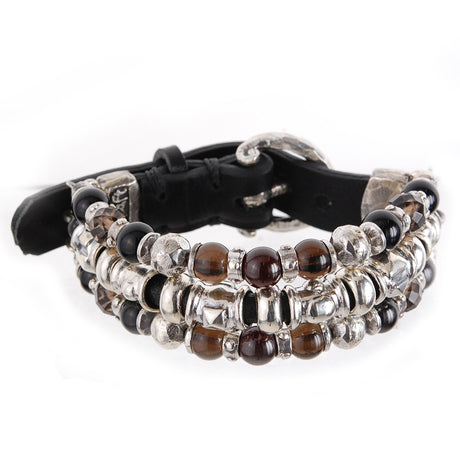 Silber-Lederarmband mit Steinperlen und PYRAMIDEN und KUPPELN Silberröhren 15