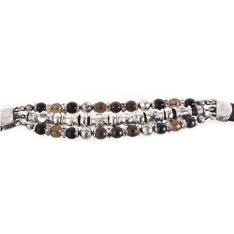 Silver Leather Bracelet Beads and PYRAMIDES and DOMES  Silver Tubes 15