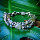 Silberarmband PERLEN und Stein Brocken