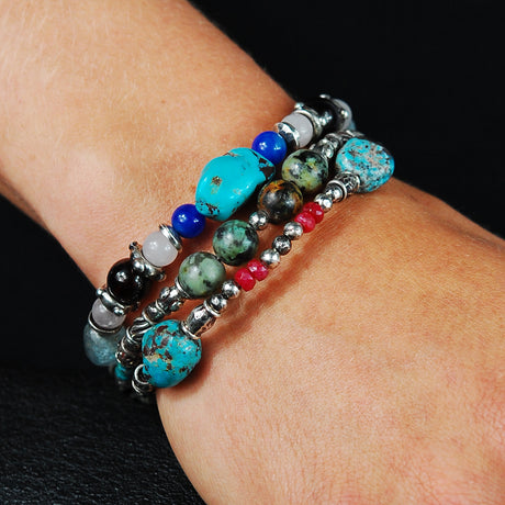 ROCKS and BEADS Necklace with Silver Tubes and Balls