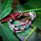 Silbernes Lederarmband PERLEN und RÖHREN und Stein Rocks 15