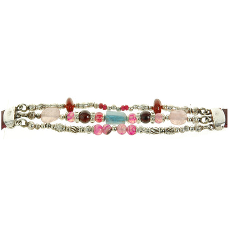 Silver Leather Bracelet BEADS and TUBES and Stone ROCKS 15