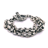 Silver Bracelet Peas Chain X Tripple MINI SKULLS with Stick and Loop Stars