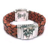 Silver Leather Bracelet ELFIN SHIELD with Meteorit and Box Lock