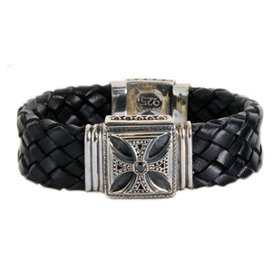 Silver Leather Bracelet MALTESER CROSS with Lily Box Lock 22