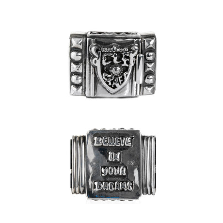 Silbernes Lederarmband PYRAMIDES und DOMES und SHIELD Box Lock 22
