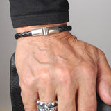 Silver Leather Bracelet Plain Jointlock 6