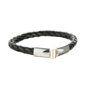 Silver Leather Bracelet Plain Jointlock 6