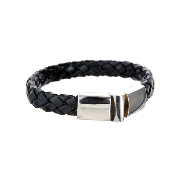 Silver Leather Bracelet PLAIN Jointlock 10