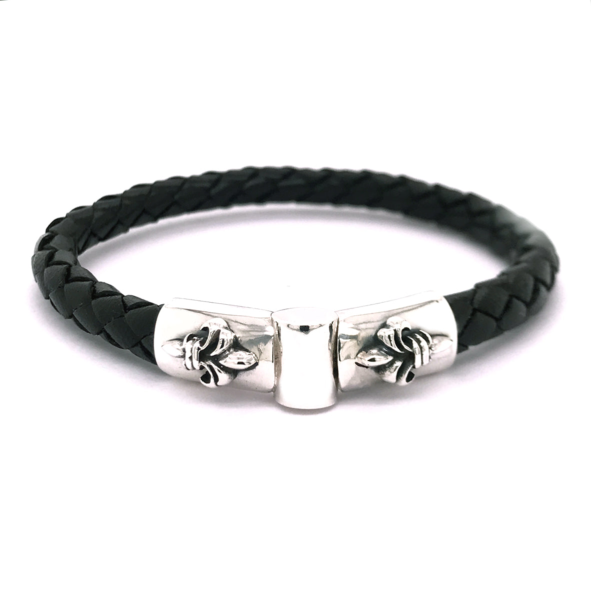 Silver Leather Bracelet Plain LILY Jointlock 7