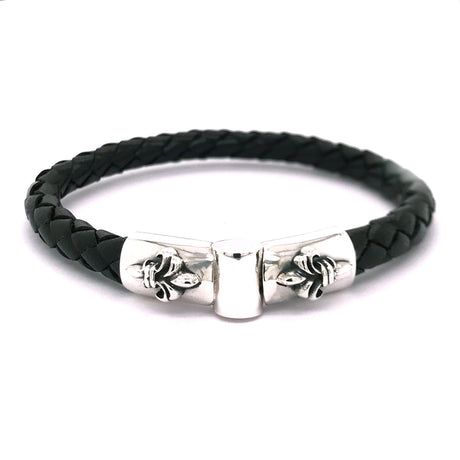 Silver Leather Bracelet Plain LILY Jointlock 7