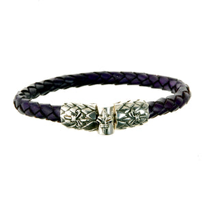 Silver-Leather Bracelet LILY and DRAGON SCALES Silver Jointlock 7