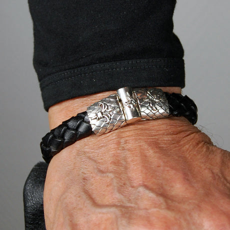 Silver-Leather Bracelet LILY and DRAGON SCALES Silver Jointlock 13