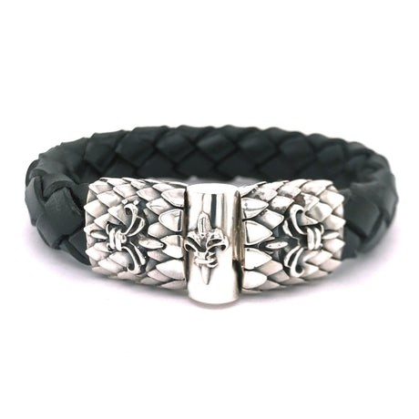 Silver-Leather Bracelet LILY and DRAGON SCALES Silver Jointlock 13