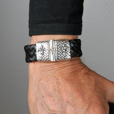 Silver-Leather Bracelet LILY and DRAGON SCALES Silver Jointlock 22
