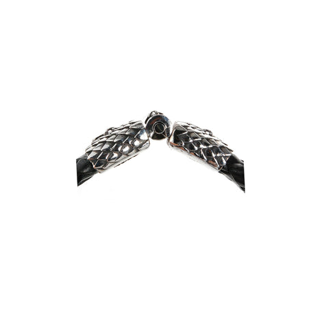 Silver-Leather Bracelet LILY and DRAGON SCALES Silver Jointlock 22