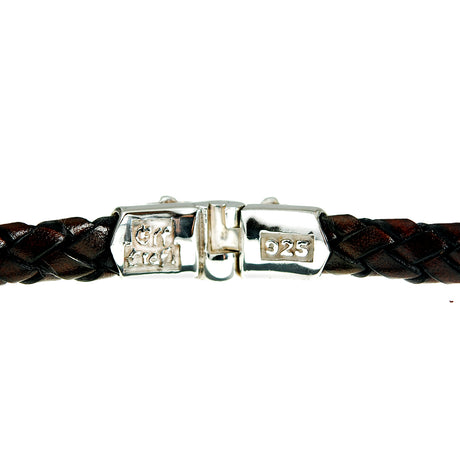 Silver-Leather Bracelet MALTESE CROSS with METEORITE Silver Jointlock 10