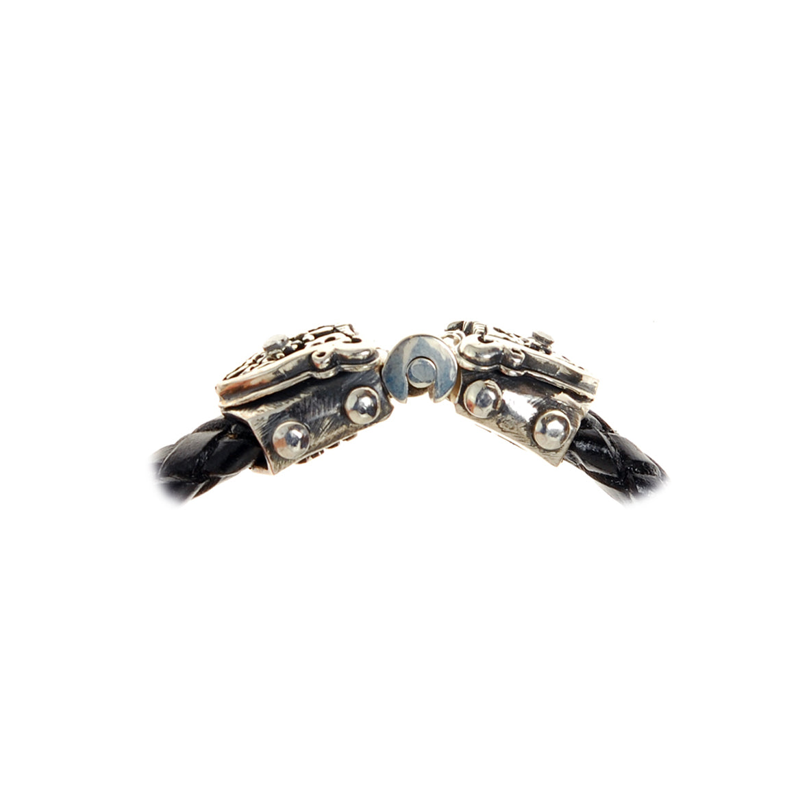 Silber-Lederarmband SHIELD mit METEORIT auf facettiertem Silber-Jointlock 10