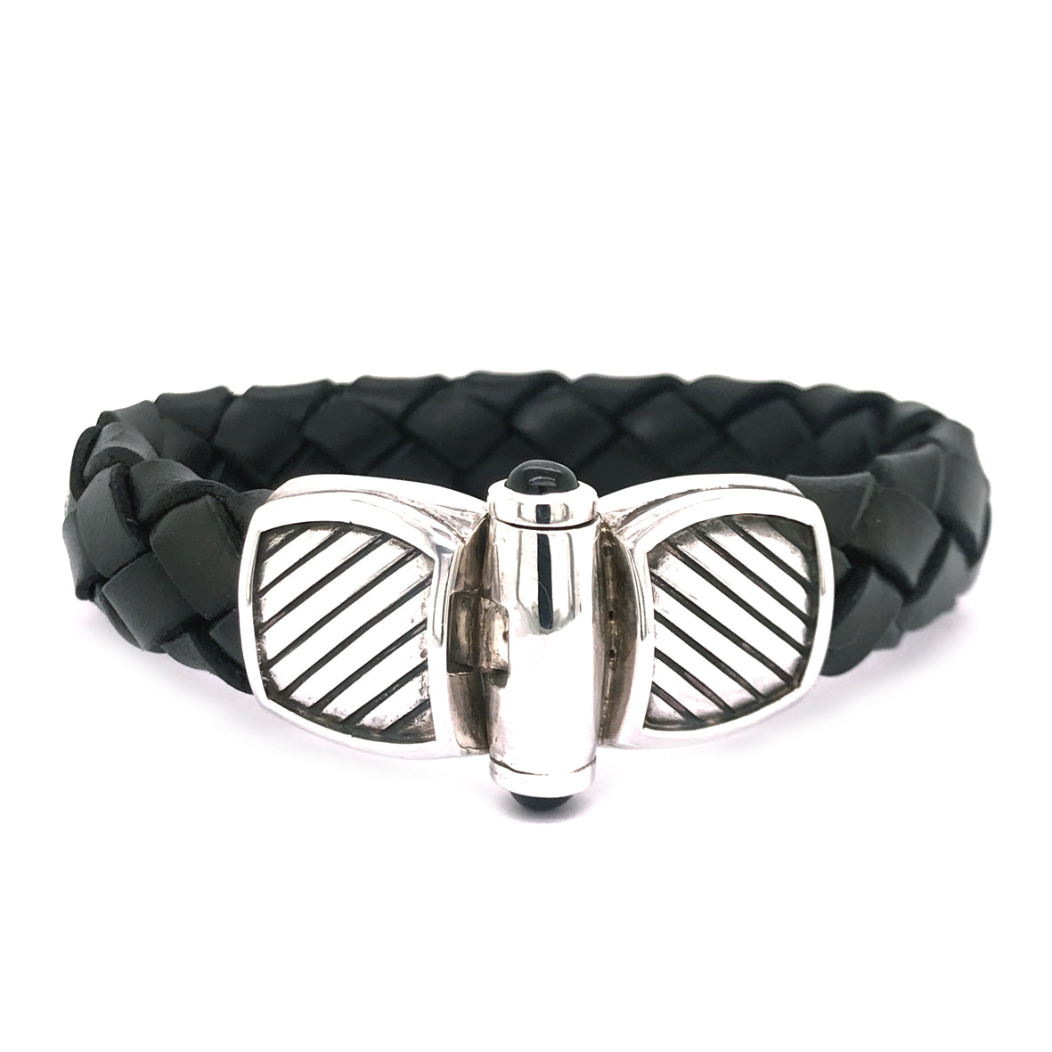 Silver-Leather Bracelet STRIPES PLAIN Silver Lock 13