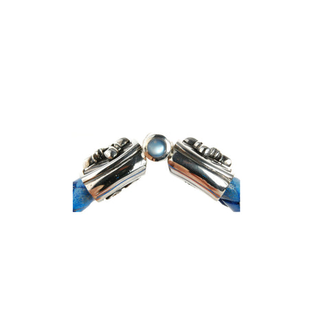 Silber-Lederarmband STREIFEN und LILIE Silberschloss für 13 mm