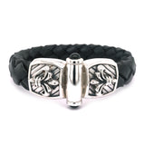 Silber-Lederarmband STREIFEN und LILIE Silberschloss für 13 mm