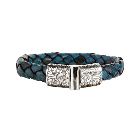 Silver-Leather Bracelet GARDEN AT NIGHT Engraved Silver Jointlock for 13mm Leather