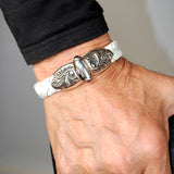 Silver-Leather Bracelet MAGIC PLANT Jointlock with two cabochon stones for 13mm leather