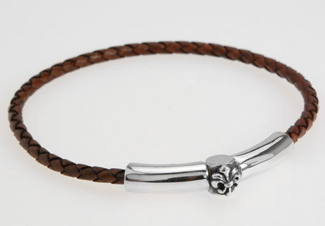 Silver Leather Bracelet PLAIN SLIM  4