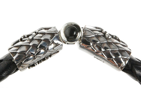 Silver-Leather Bracelet LILY and DRAGON SCALES Short Jointlock 13
