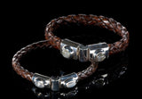 Silver Leather Bracelet and Round Fat Frame with Stone 07