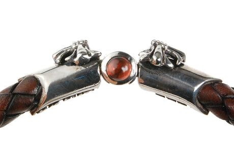 Silver-Leather Bracelet MALTESER CROSS Ship Silver Jointlock with Stone 6