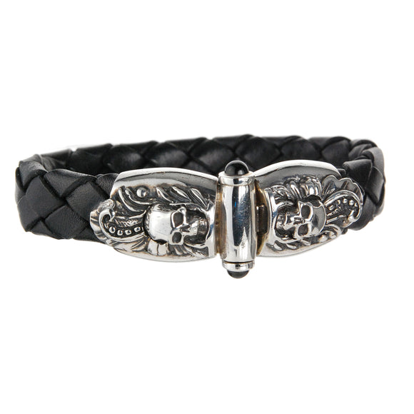 Silver Leather Bracelet MAGIC PLANT with SKULLS 13