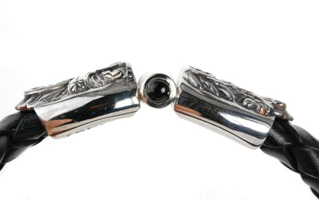 Silber-Lederarmband MAGIC PLANT Jointlock mit zwei Cabochonsteinen für 13mm Leder