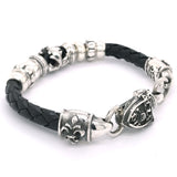 Silver Leather Bracelet SHIELD Clasplock with TUBES and MALTESER CROSS 6