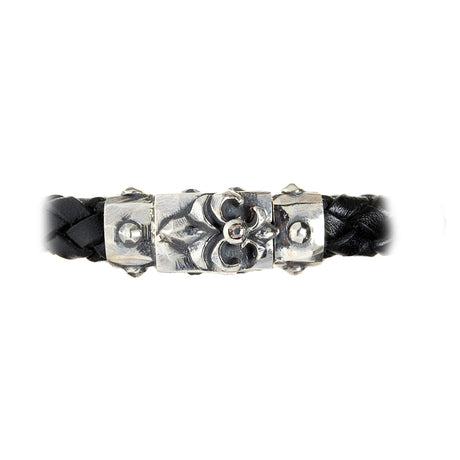 Silver-Leather Bracelet LILY Faceted Boxlock with METEORITE for 10mm leather