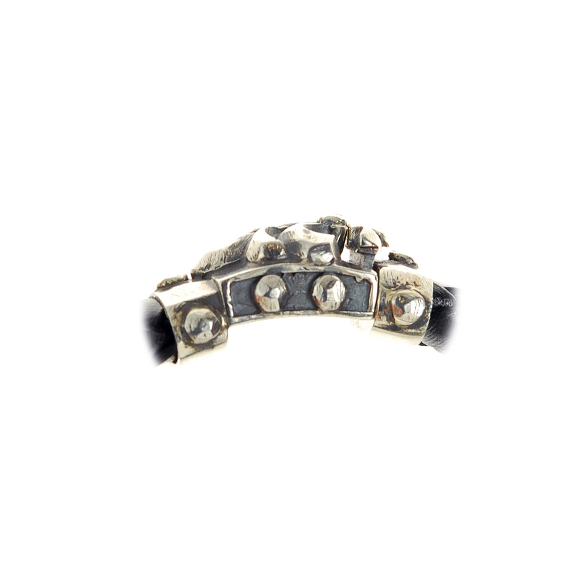 Silver-Leather Bracelet LILY and METEORITE Boxlock Faceted for 13mm leather