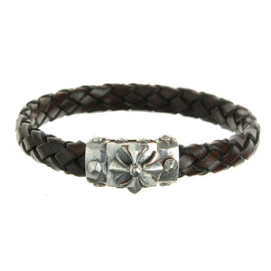 Silver-Leather Bracelet MALTESER CROSS Faceted Boxlock with METEORITE for 10mm leather