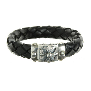 Silver Leather Bracelet MALTESER CROSS Facetted Boxlock with METEORITE 13