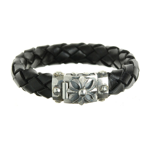 Silver-Leather Bracelet MALTESER CROSS Faceted Boxlock with METEORITE for 13mm leather
