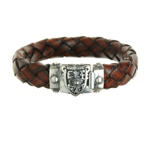 Silver-Leather Bracelet SHIELD with METEORITE Lock Faceted for 13mm leather