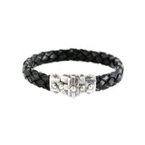 Silver-Leather Bracelet BOUND Faceted Boxlock 10