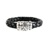 Silver-Leather Bracelet CROSS BOUND Faceted Boxlock 10