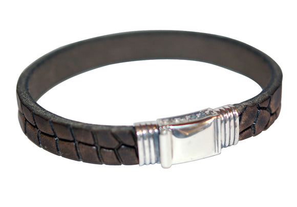 Silver-Leather Bracelet PLAIN Boxlock with MORNING STAR Sides for 10mm leather