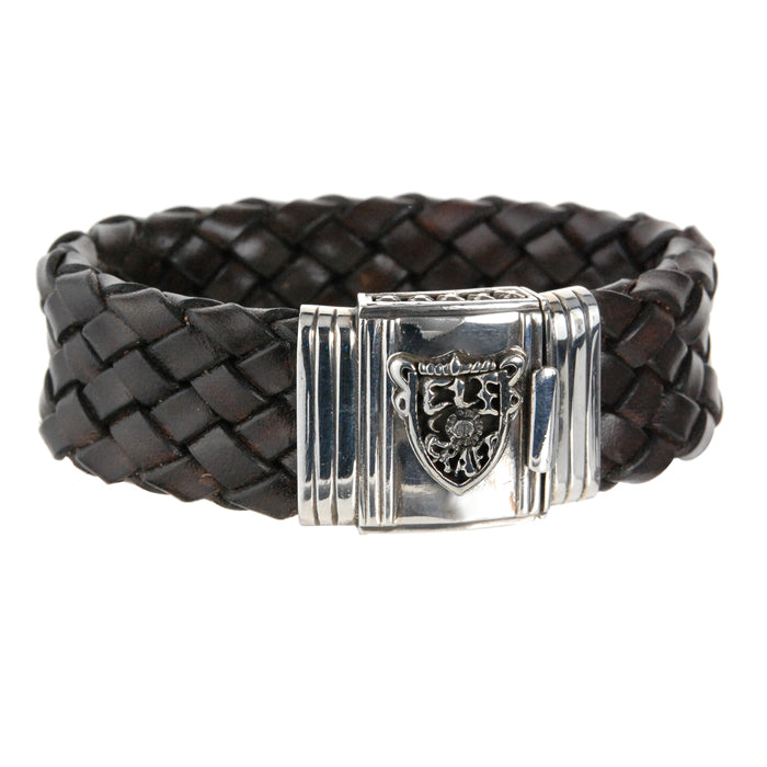 Silver-Leather Bracelet SHIELD with METEORITE Lock for 22mm leather