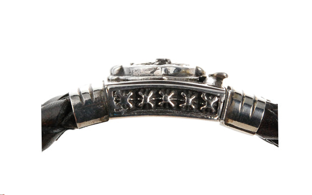 Silbernes Lederarmband SHIELD mit METEORIT-Verschluss für 22 mm Leder